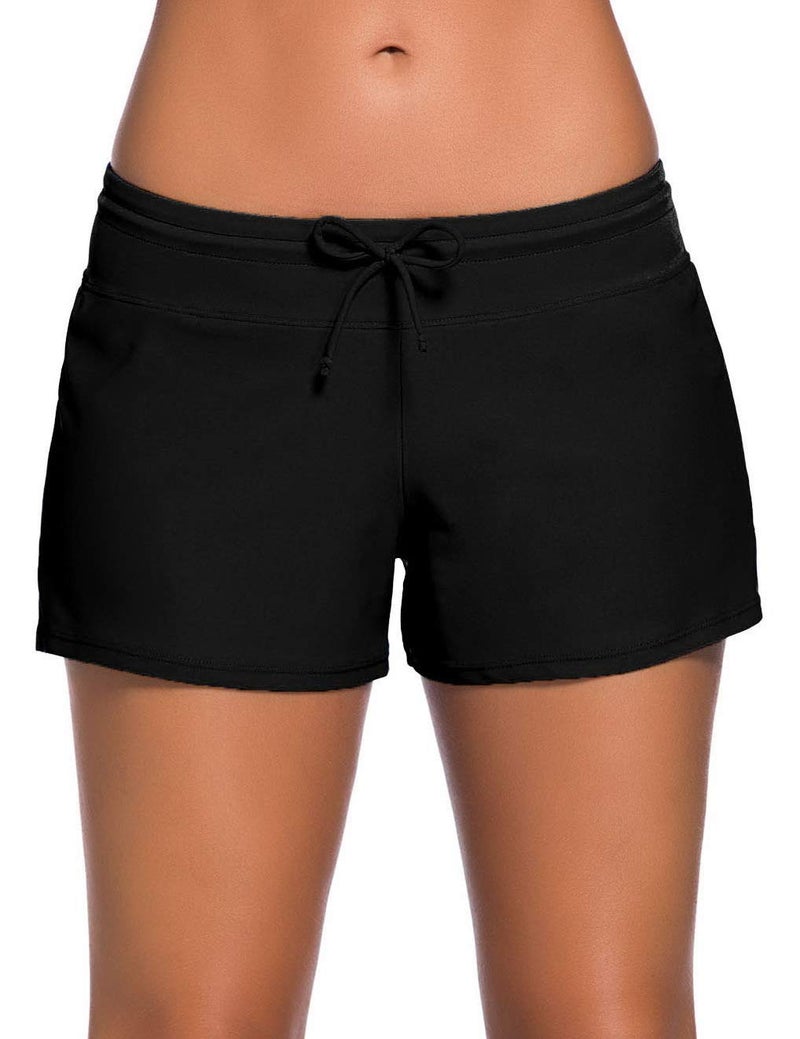 ChinFun Board Shorts Women's Swimswear Tankini Swim Briefs Side Split Swimsuit Bottom Waistband Stretch Boardshorts Beach Trunks Inner Lining Black Size S - Image 1